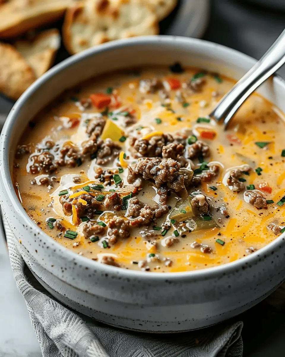 Easy Cheeseburger Soup: Comforting Comfort Food with Turkey Bacon