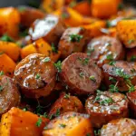 Sausage and Sweet Potatoes with Honey Garlic Sauce