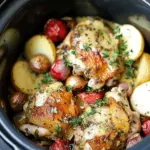 Slow Cooker Creamy Garlic Chicken and Veggies