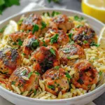 Greek Chicken Meatballs with Lemon Orzo