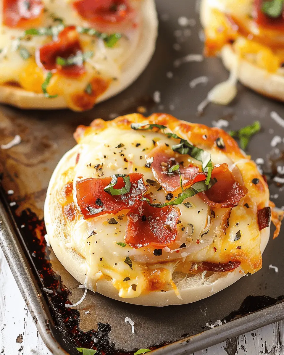 Easy Mini Breakfast Pizzas on English Muffins with Turkey Bacon
