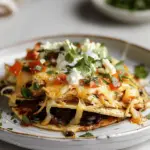 Shredded Chicken Tostada Stacks with Refried Black Beans