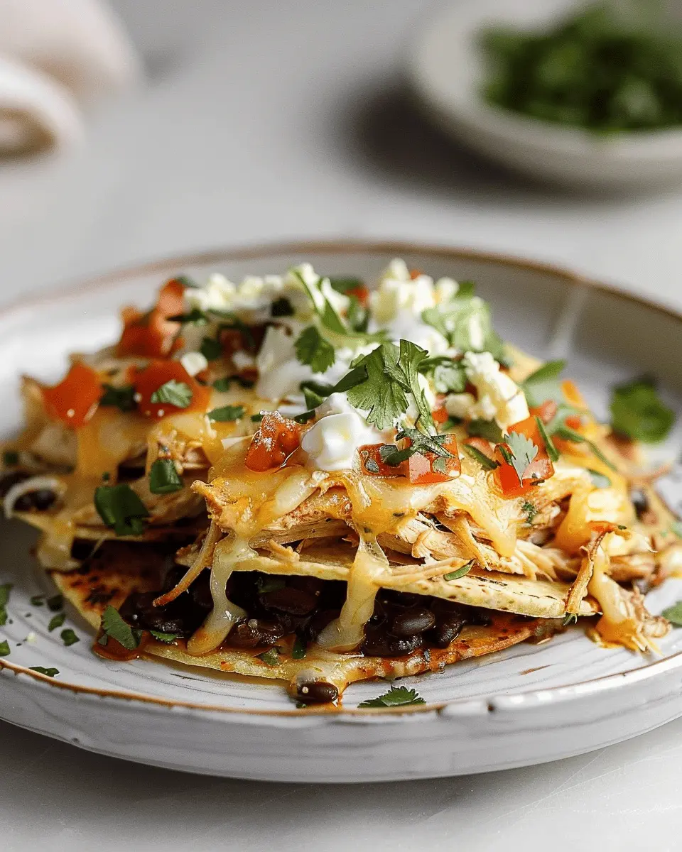 Shredded Chicken Tostada Stacks: Easy Refried Black Bean Delight