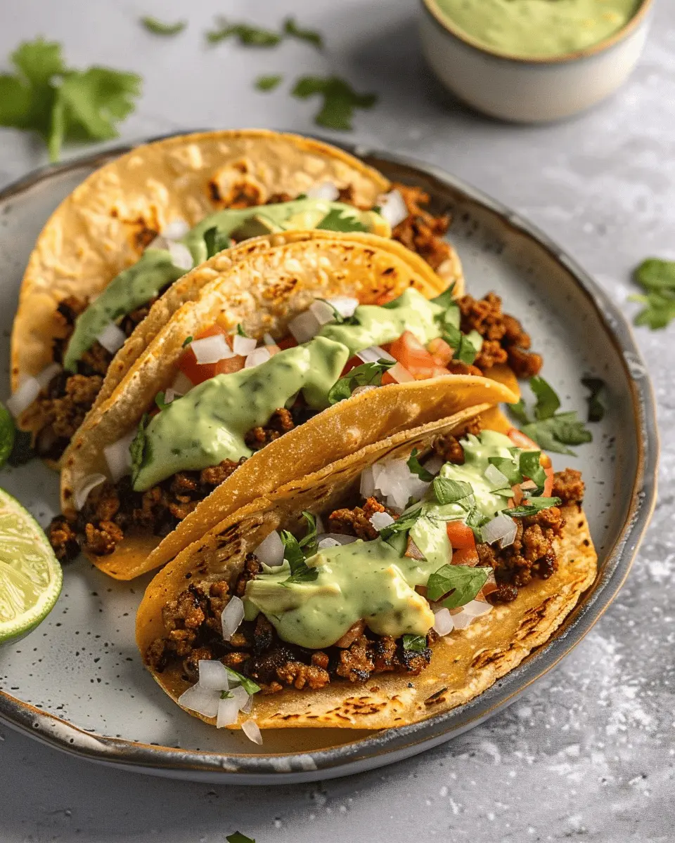 Crispy Baked Ground Turkey Tacos with Creamy Avocado Sauce