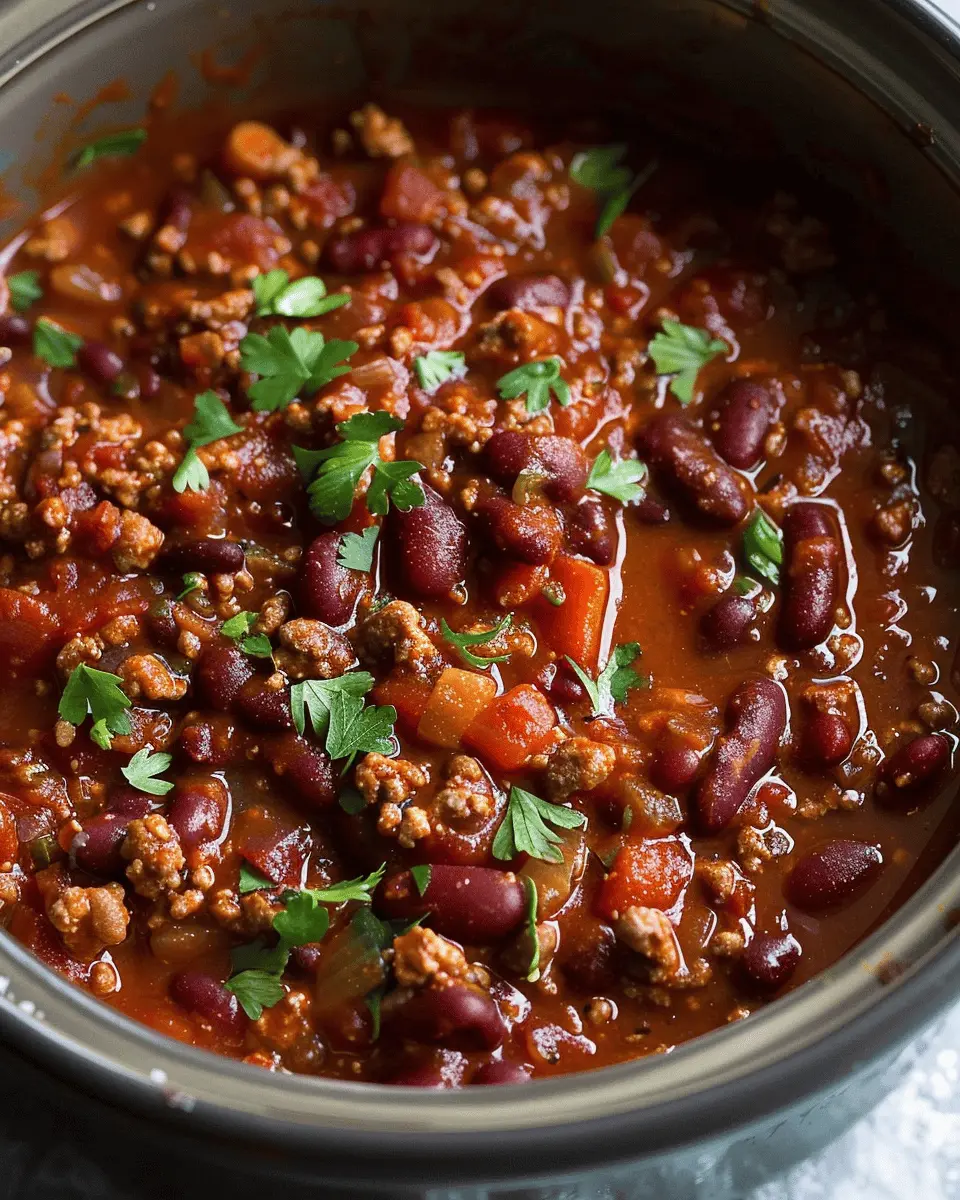 Easy Slow Cooker Chili with Turkey Bacon and Chicken Ham Delight