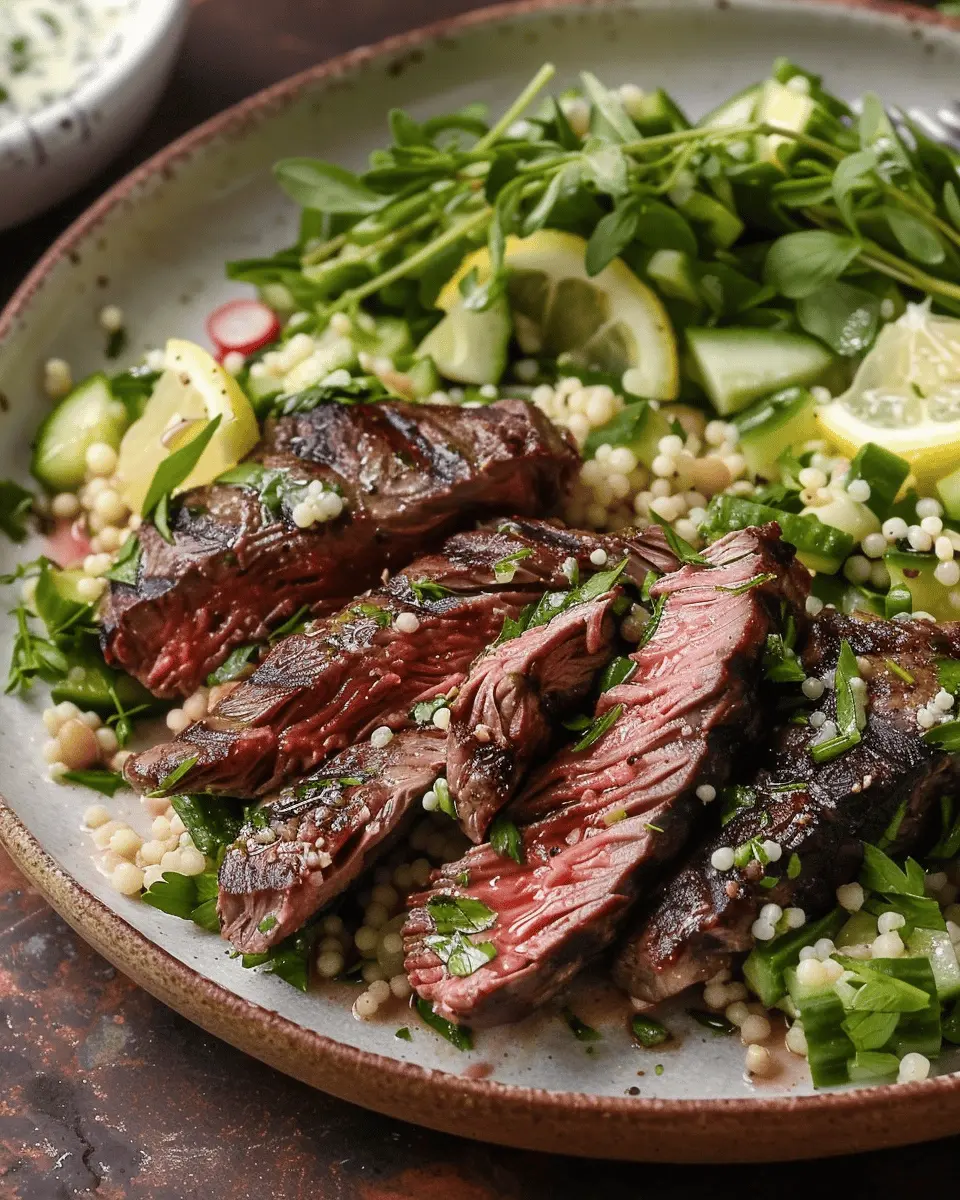 Grilled Skirt Steak with Lemony Herb Couscous Salad Delight