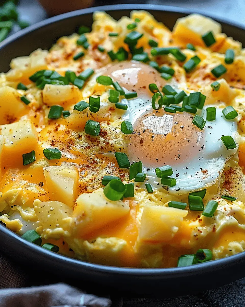 Cheesy Potato Egg Scramble with Turkey Bacon: Easy and Delicious