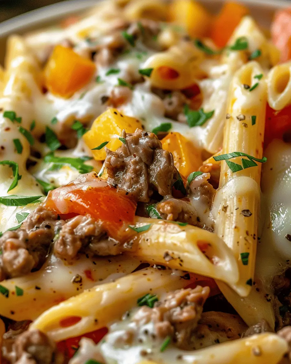 Philly Cheesesteak Pasta: Indulgent Twist with Turkey Bacon and Chicken Ham