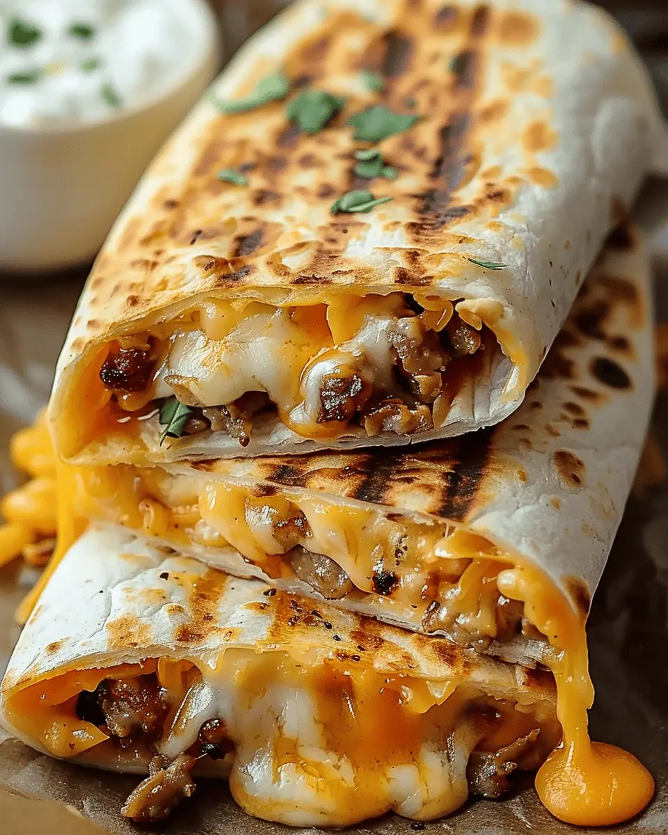 Easy Grilled Cheese Burrito with Turkey Bacon and Chicken Ham Delight