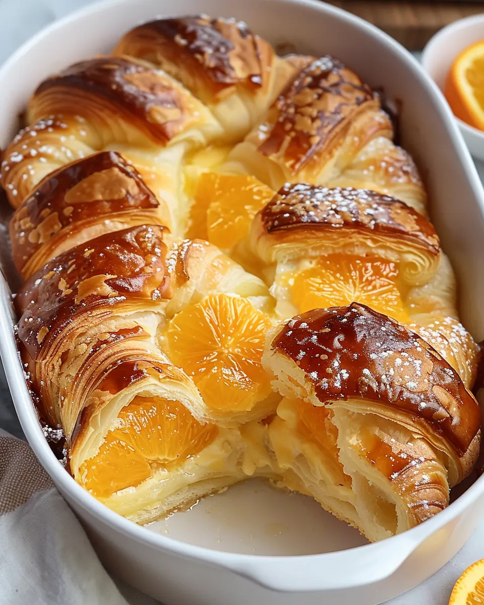 Orange Croissant Breakfast Bake: Indulgent Morning Delight with Turkey Bacon and Chicken Ham