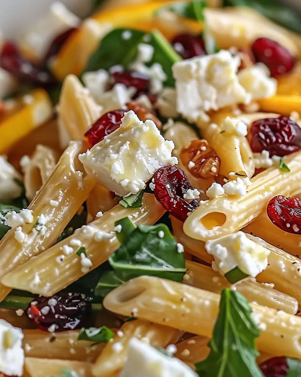 Feta &amp; Cranberry Penne Salad: Easy Orange Vinaigrette Delight
