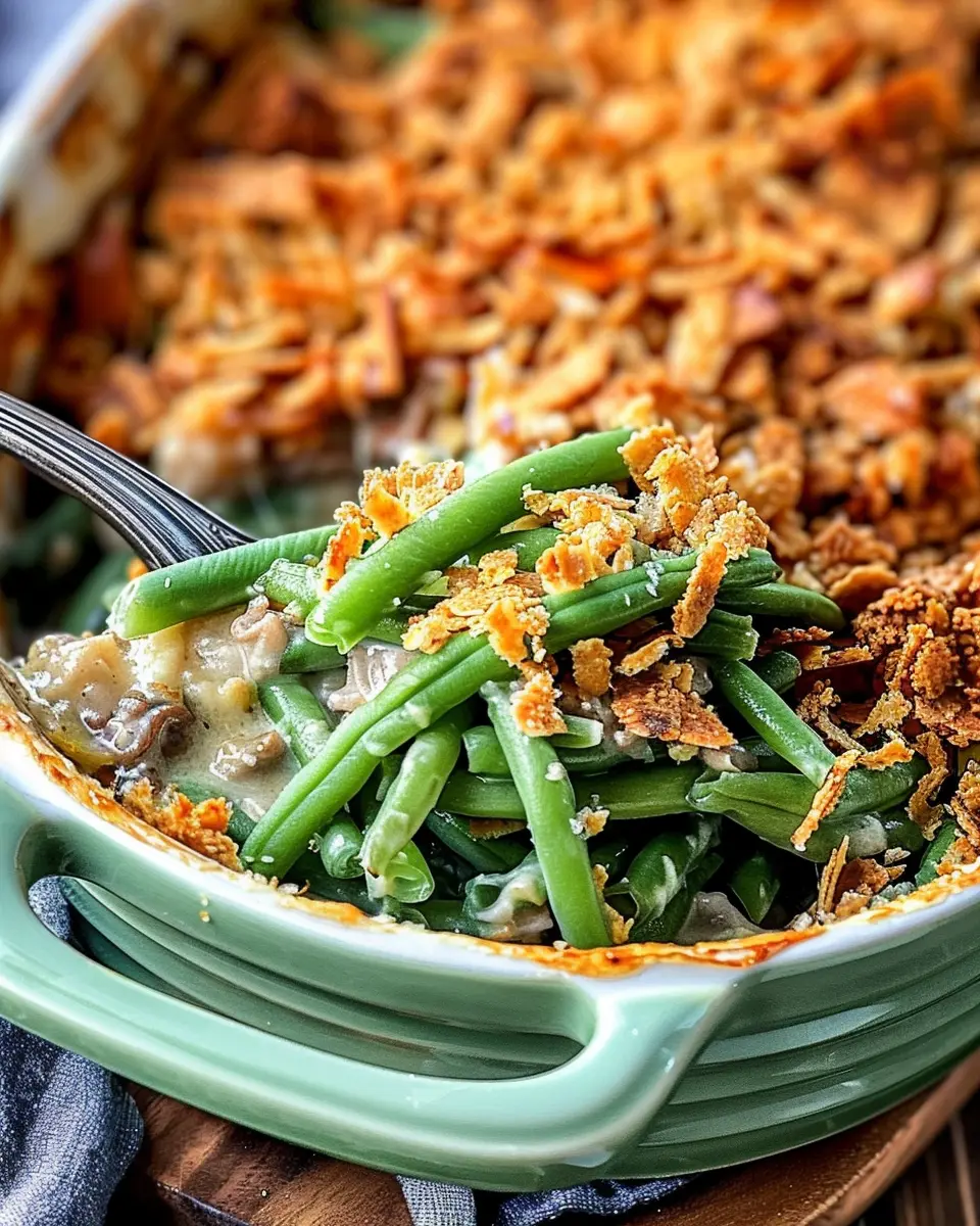 The Best Green Bean Casserole with Turkey Bacon and Chicken Ham