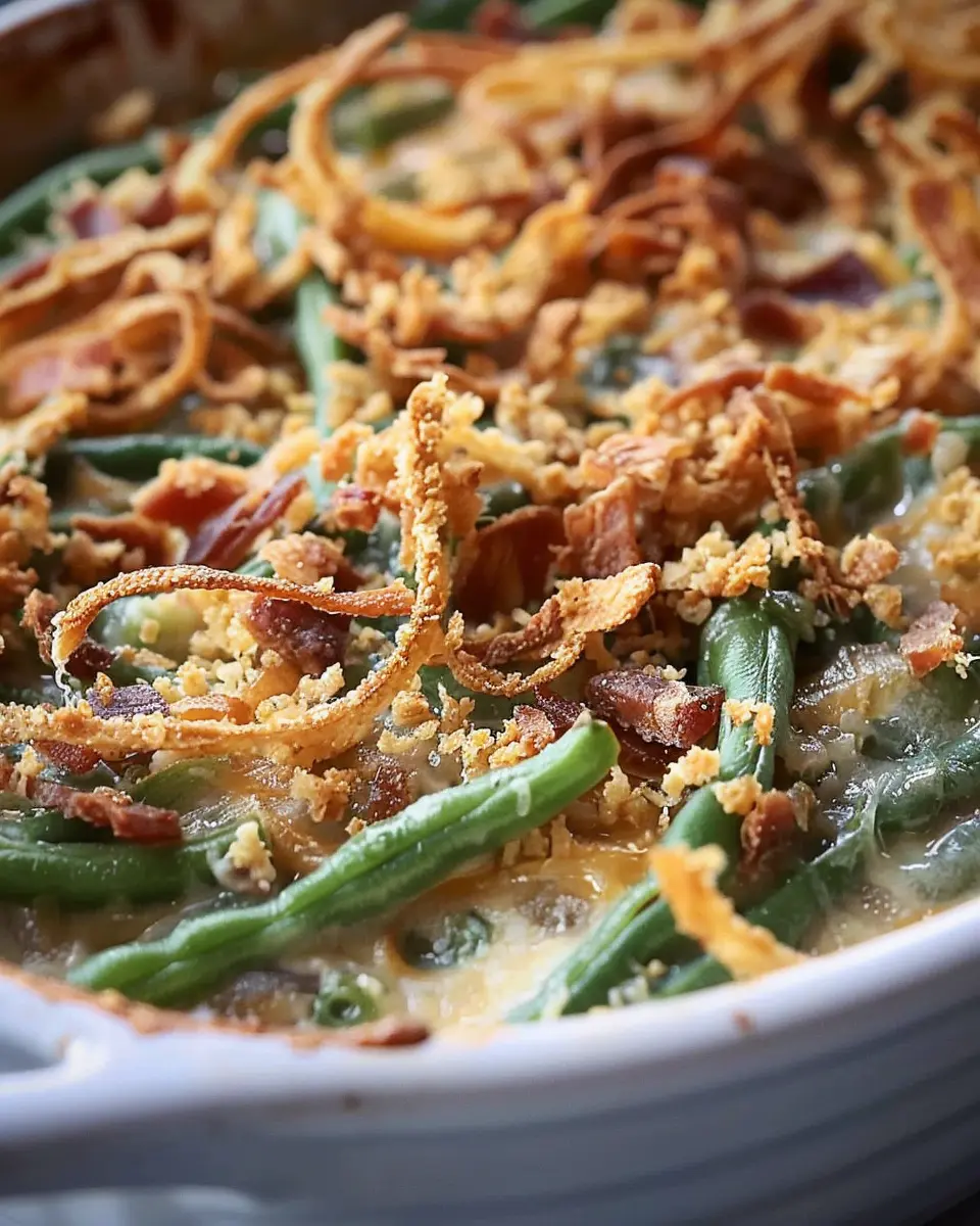 Campbell’s Green Bean Casserole with Turkey Bacon and Chicken Ham