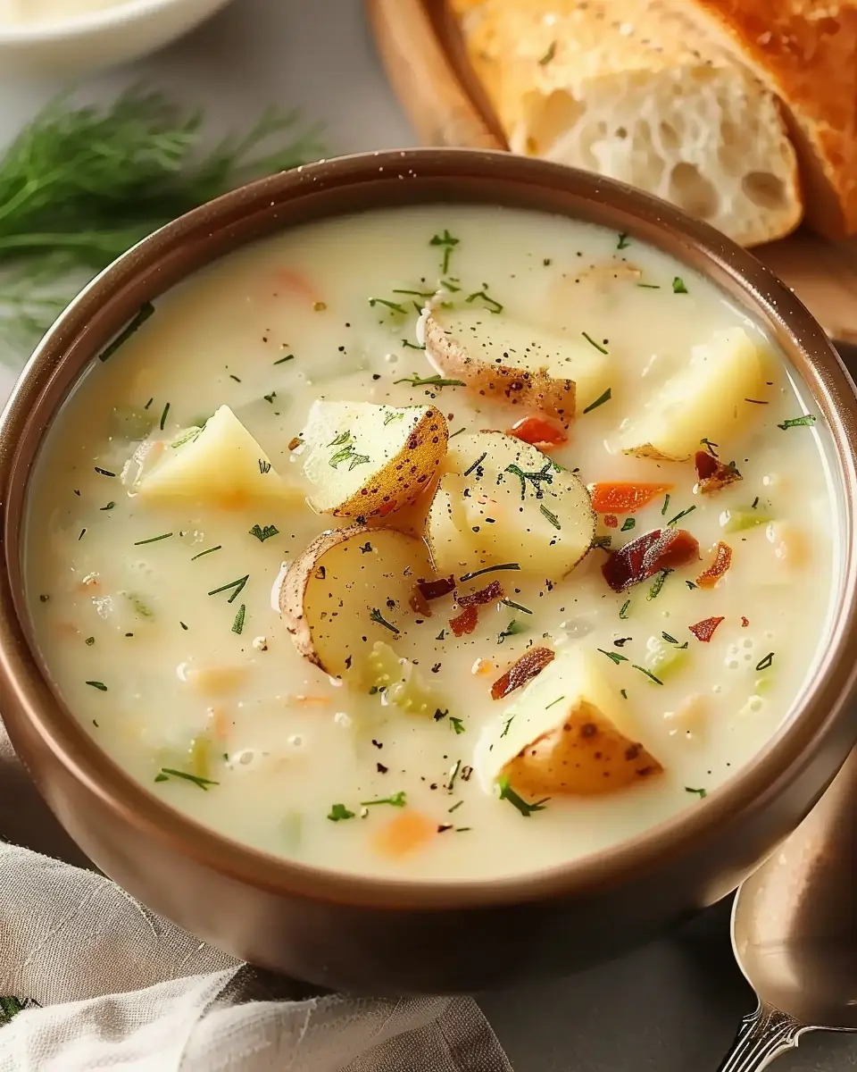 Creamy Potato Soup: Easy Comfort Food with Turkey Bacon Delight